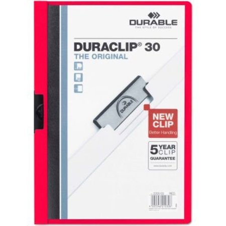 DURABLE OFFICE PRODUCTS Durable® Vinyl DuraClip Report Cover w/Clip, Letter, Holds 30 Pages, Clear/Red 220303